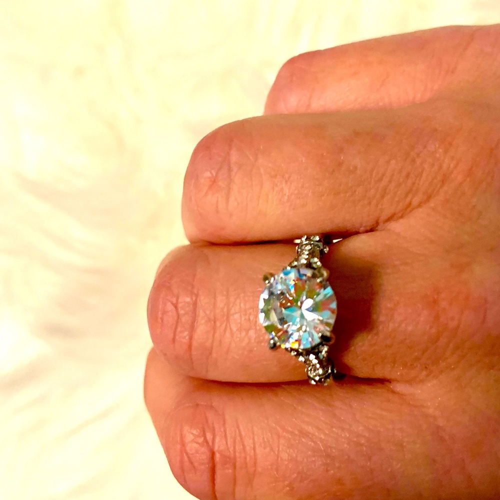18K White Gold overlay, 3 Carat Mossainite Solitaire Ring NWOT